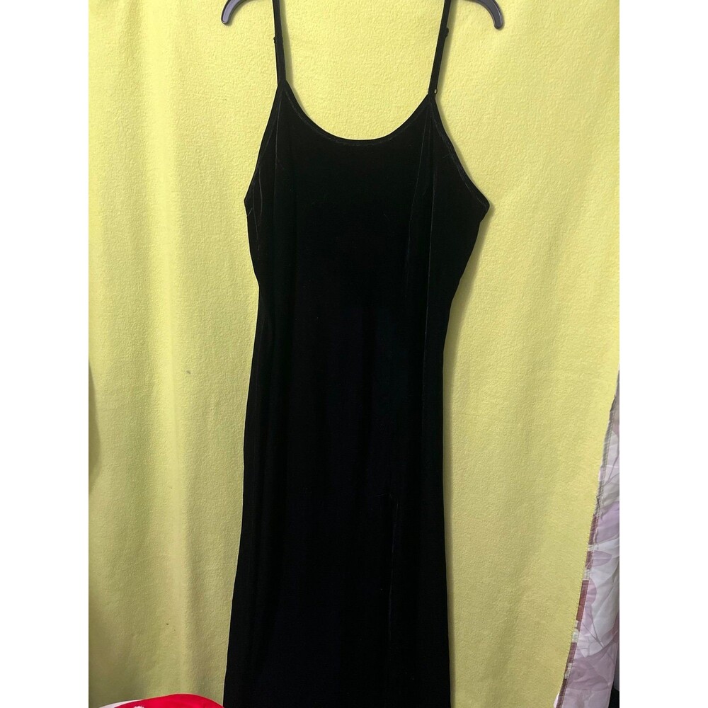 Cacique Black Velvet Plus Long Maxi Dress Split 18/20 Spaghetti Straps